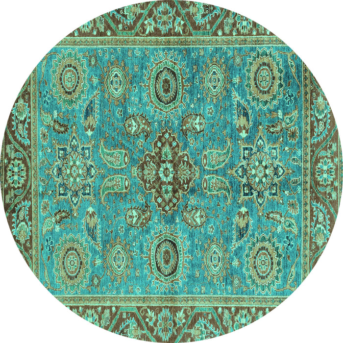 Round Oriental Turquoise Traditional Rug, abs3733turq