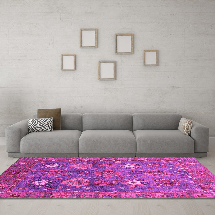Machine Washable Oriental Pink Traditional Rug in a Living Room, wshabs3734pnk