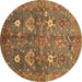 Round Oriental Brown Traditional Rug, abs3734brn