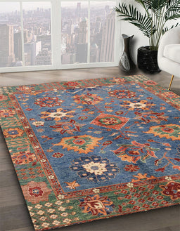 Abstract Chestnut Brown Oriental Rug in Family Room, abs3734