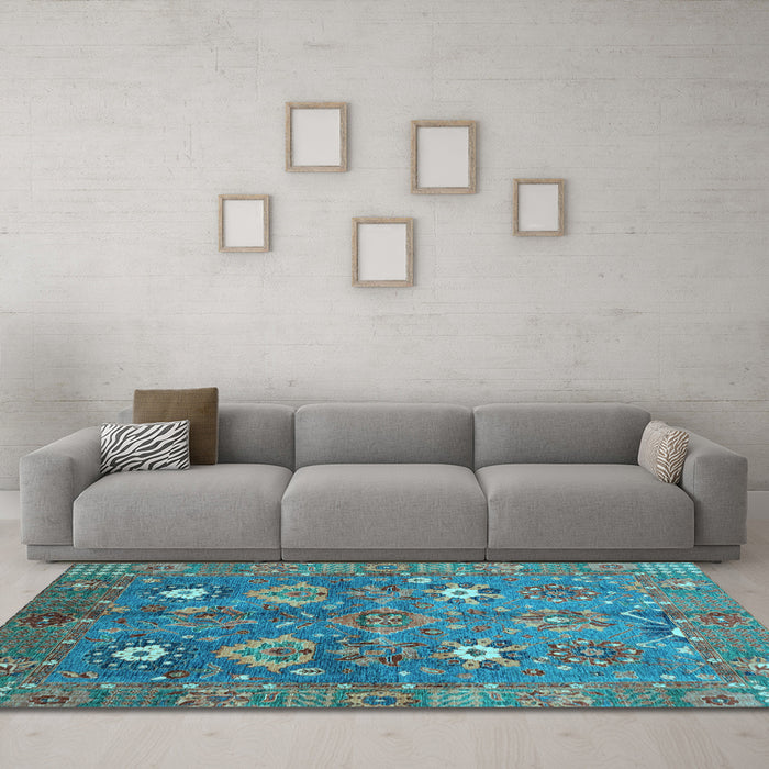 Machine Washable Oriental Light Blue Traditional Rug in a Living Room, wshabs3734lblu