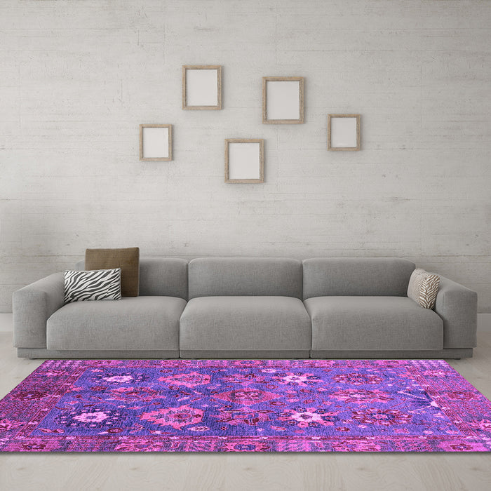 Machine Washable Oriental Purple Traditional Area Rugs in a Living Room, wshabs3734pur