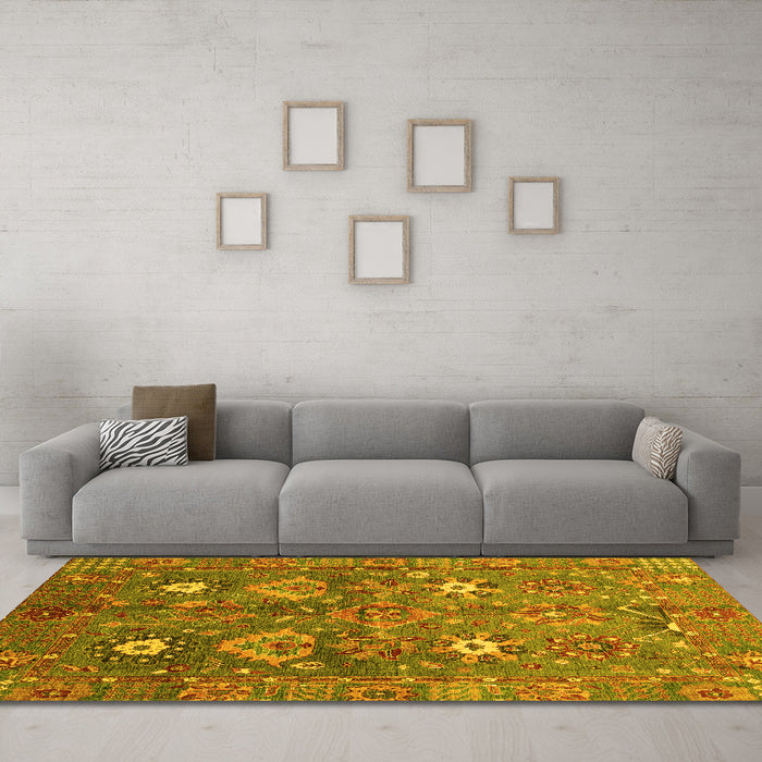Machine Washable Oriental Yellow Traditional Rug in a Living Room, wshabs3734yw