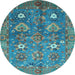 Round Oriental Light Blue Traditional Rug, abs3734lblu