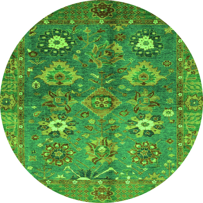 Round Machine Washable Oriental Green Traditional Area Rugs, wshabs3734grn