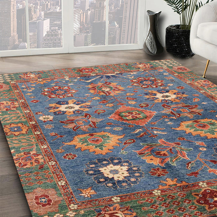 Abstract Chestnut Brown Oriental Rug in Family Room, abs3734