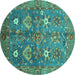 Round Machine Washable Oriental Turquoise Traditional Area Rugs, wshabs3734turq