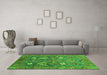 Machine Washable Oriental Green Traditional Area Rugs in a Living Room,, wshabs3734grn