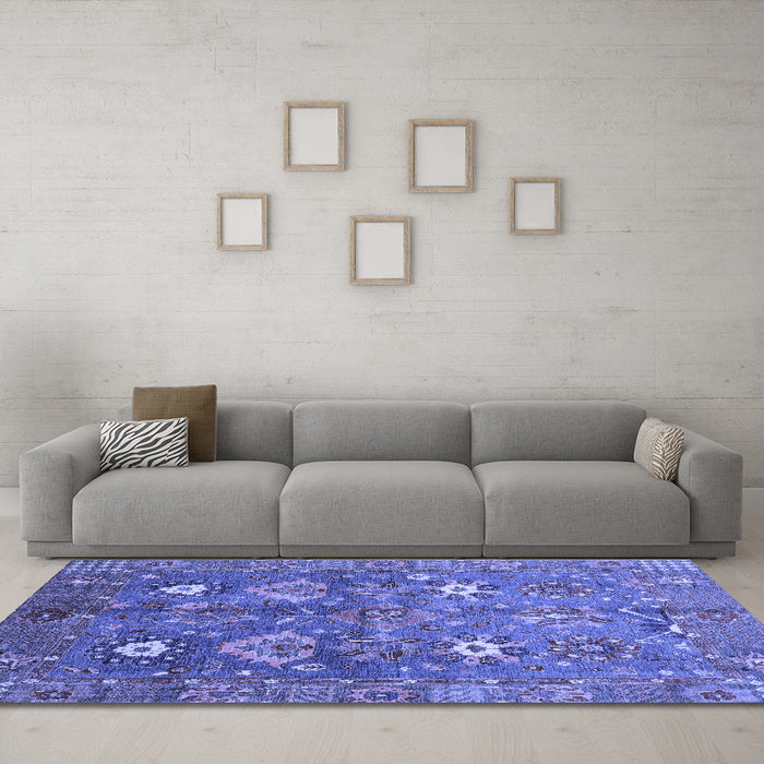 Machine Washable Oriental Blue Traditional Rug in a Living Room, wshabs3734blu