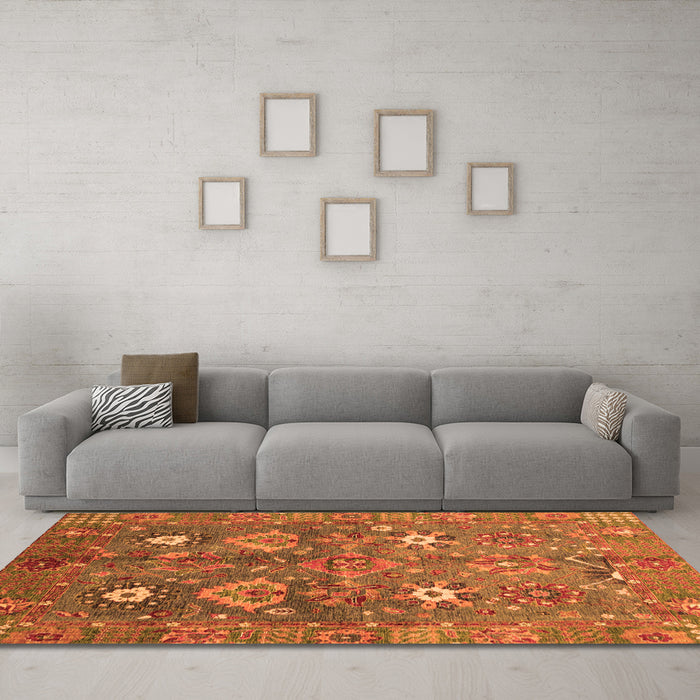 Machine Washable Oriental Orange Traditional Area Rugs in a Living Room, wshabs3734org