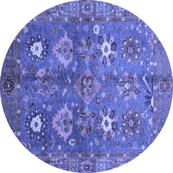 Round Machine Washable Oriental Blue Traditional Rug, wshabs3734blu