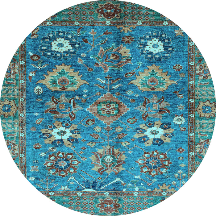 Round Machine Washable Oriental Light Blue Traditional Rug, wshabs3734lblu