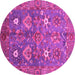 Round Machine Washable Oriental Pink Traditional Rug, wshabs3734pnk