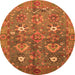 Round Machine Washable Oriental Orange Traditional Area Rugs, wshabs3734org