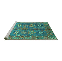 Sideview of Machine Washable Oriental Turquoise Traditional Area Rugs, wshabs3734turq