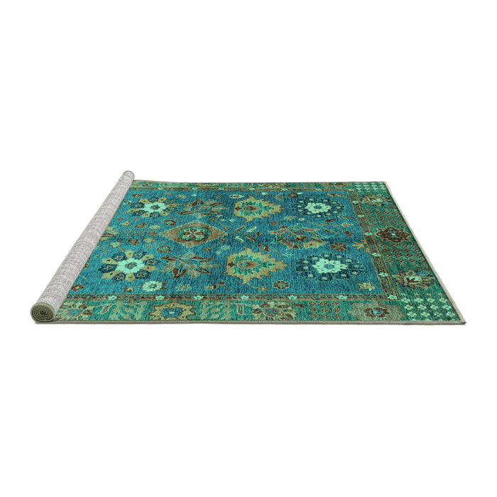 Sideview of Machine Washable Oriental Turquoise Traditional Area Rugs, wshabs3734turq