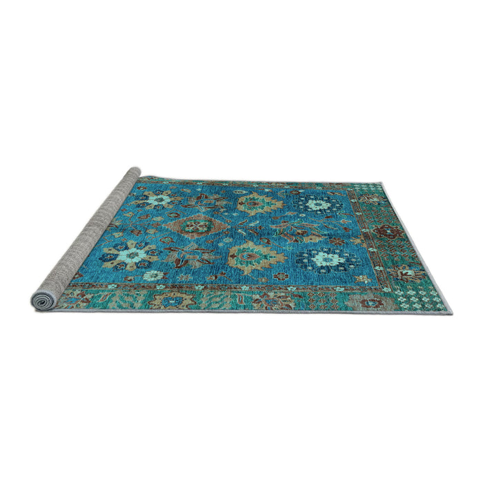 Sideview of Machine Washable Oriental Light Blue Traditional Rug, wshabs3734lblu