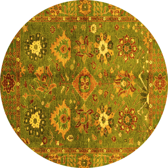 Round Machine Washable Oriental Yellow Traditional Rug, wshabs3734yw