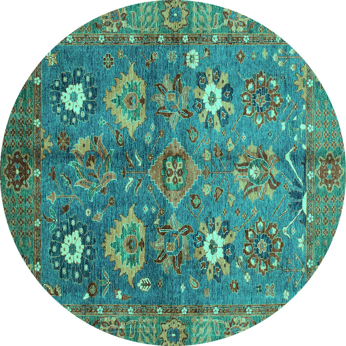 Round Oriental Turquoise Traditional Rug, abs3734turq