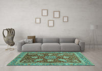 Machine Washable Abstract Turquoise Modern Rug, wshabs3735turq