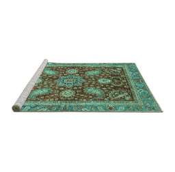 Sideview of Machine Washable Abstract Turquoise Modern Area Rugs, wshabs3735turq