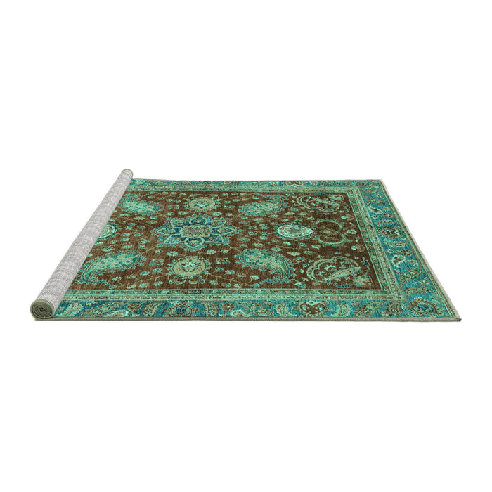 Sideview of Machine Washable Abstract Turquoise Modern Area Rugs, wshabs3735turq