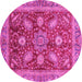 Round Machine Washable Abstract Pink Modern Rug, wshabs3735pnk