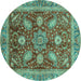 Round Abstract Turquoise Modern Rug, abs3735turq