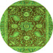 Round Machine Washable Abstract Green Modern Area Rugs, wshabs3735grn