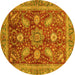 Round Machine Washable Abstract Yellow Modern Rug, wshabs3735yw