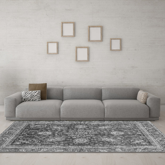 Machine Washable Abstract Gray Modern Rug in a Living Room,, wshabs3735gry