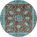 Round Machine Washable Abstract Light Blue Modern Rug, wshabs3735lblu