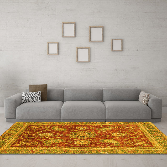 Machine Washable Abstract Yellow Modern Rug in a Living Room, wshabs3735yw