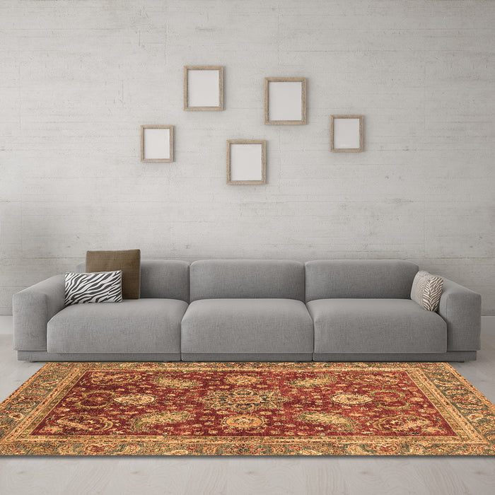 Machine Washable Abstract Brown Modern Rug in a Living Room,, wshabs3735brn