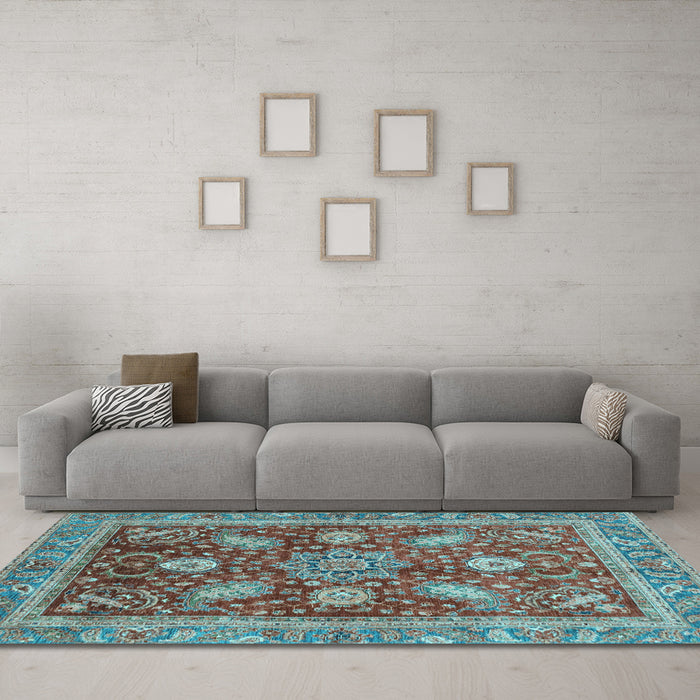Machine Washable Abstract Light Blue Modern Rug in a Living Room, wshabs3735lblu