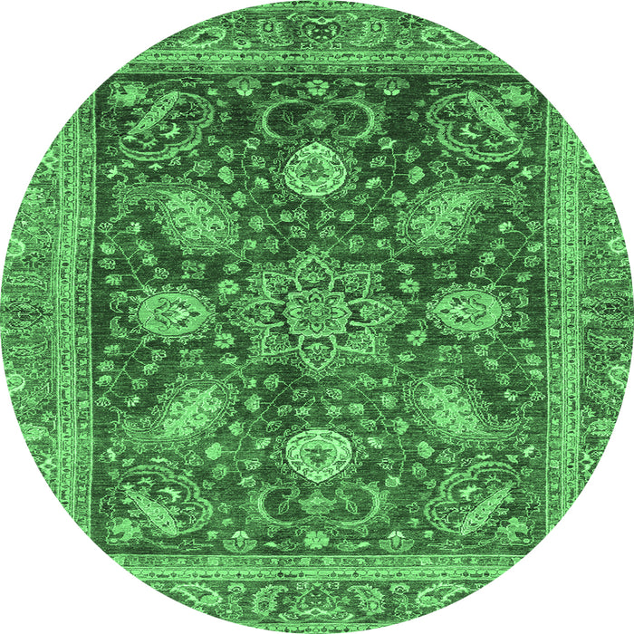 Round Abstract Emerald Green Modern Rug, abs3735emgrn