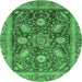 Round Abstract Emerald Green Modern Rug, abs3735emgrn