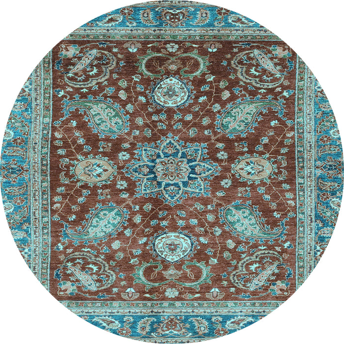Round Abstract Light Blue Modern Rug, abs3735lblu