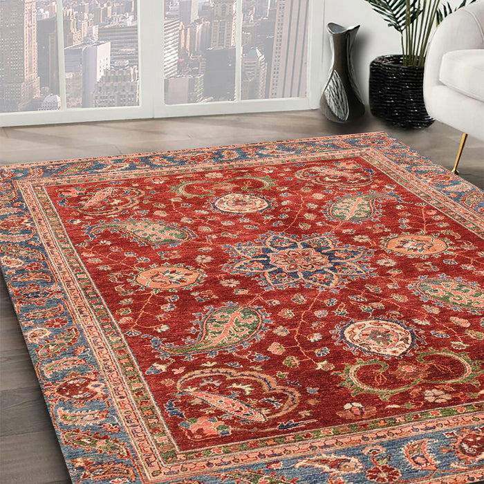 Machine Washable Abstract Light Copper Gold Rug in a Family Room, wshabs3735