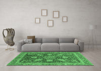 Machine Washable Abstract Emerald Green Modern Rug, wshabs3735emgrn