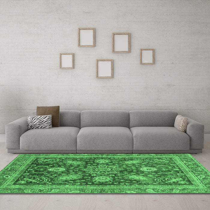 Machine Washable Abstract Emerald Green Modern Area Rugs in a Living Room,, wshabs3735emgrn