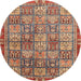 Round Abstract Fire Brick Red Modern Rug, abs3736