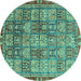 Round Abstract Turquoise Modern Rug, abs3736turq