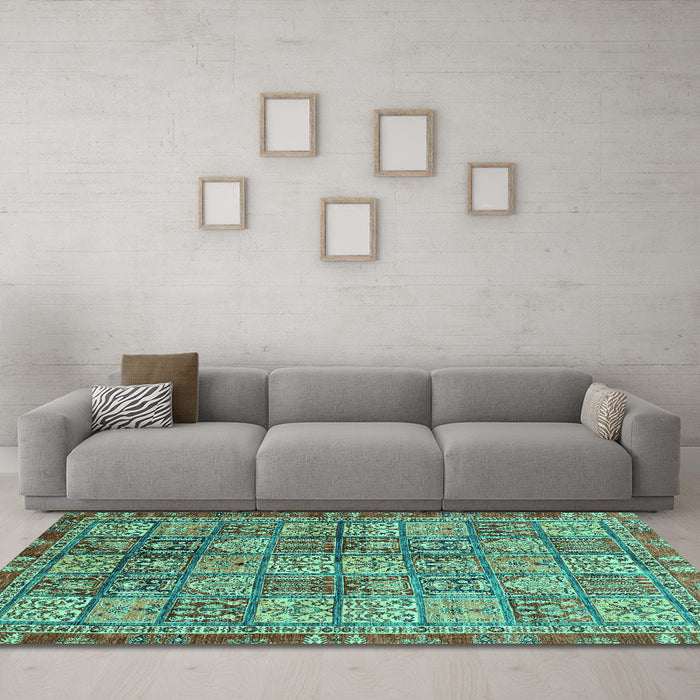 Machine Washable Abstract Turquoise Modern Area Rugs in a Living Room,, wshabs3736turq