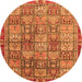 Round Machine Washable Abstract Orange Modern Area Rugs, wshabs3736org