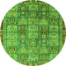 Round Machine Washable Abstract Green Modern Area Rugs, wshabs3736grn