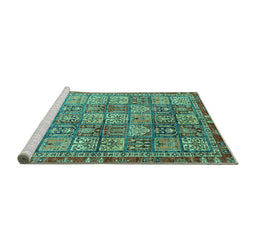 Sideview of Machine Washable Abstract Turquoise Modern Area Rugs, wshabs3736turq