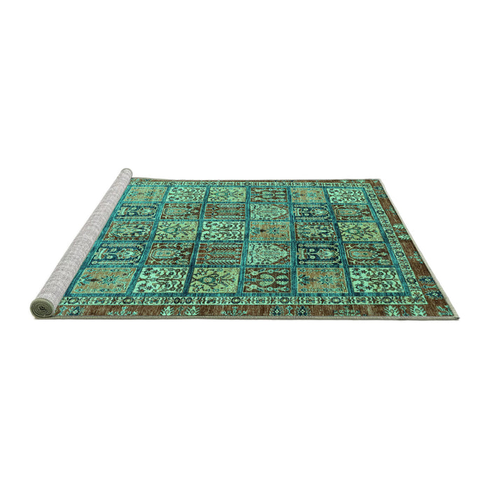 Sideview of Machine Washable Abstract Turquoise Modern Area Rugs, wshabs3736turq