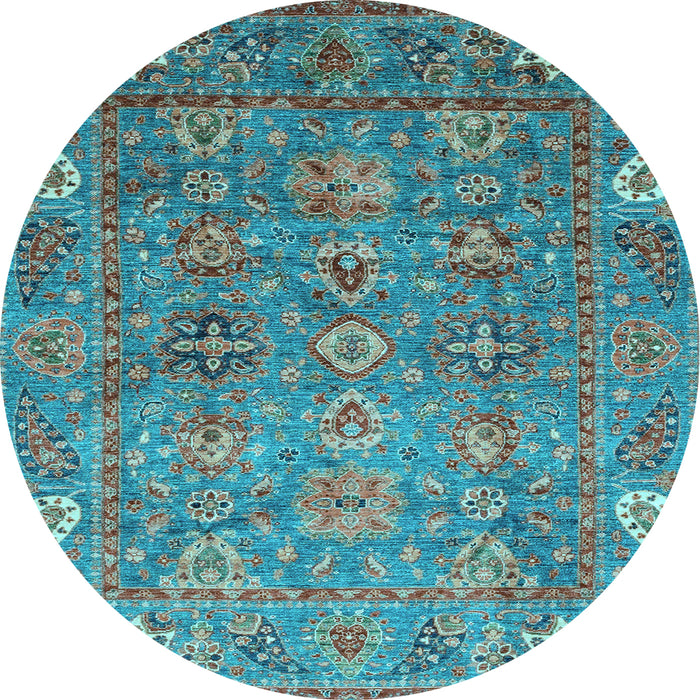 Round Oriental Light Blue Traditional Rug, abs3737lblu