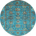 Round Oriental Light Blue Traditional Rug, abs3737lblu